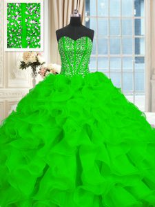 Ball Gowns Beading and Ruffles Ball Gown Prom Dress Lace Up Organza Sleeveless With Train