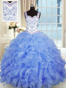 Sweetheart Sleeveless Organza Sweet 16 Dress Beading and Appliques and Ruffles Lace Up