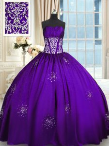 Modest Floor Length Purple 15th Birthday Dress Sweetheart Sleeveless Lace Up
