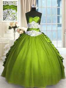 Olive Green Sleeveless Beading and Lace and Appliques and Ruching Floor Length Sweet 16 Dresses