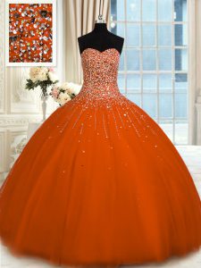 Sweetheart Sleeveless Lace Up Quinceanera Dresses Rust Red Tulle