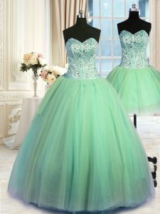 Three Piece Floor Length Quince Ball Gowns Sweetheart Sleeveless Lace Up