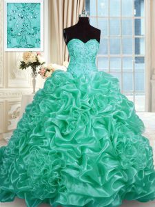 Pick Ups Sweetheart Sleeveless Lace Up Quinceanera Gown Turquoise Organza