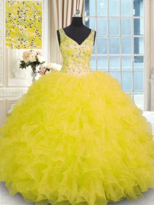 Artistic Organza Sleeveless Floor Length Quinceanera Dress and Beading and Ruffles