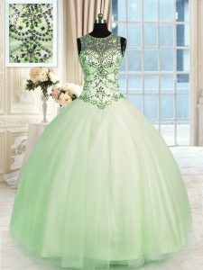Glittering Scoop Sleeveless Beading Lace Up Quinceanera Gowns