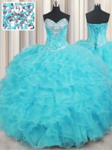 Floor Length Ball Gowns Sleeveless Aqua Blue Sweet 16 Dress Lace Up