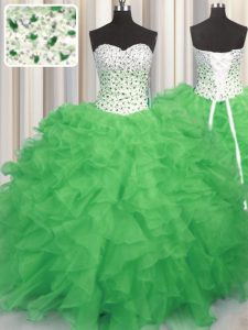 New Arrival Lace Up Sweetheart Beading and Ruffles 15th Birthday Dress Organza Sleeveless