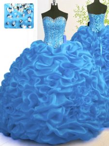 With Train Ball Gowns Sleeveless Blue Sweet 16 Quinceanera Dress Brush Train Lace Up