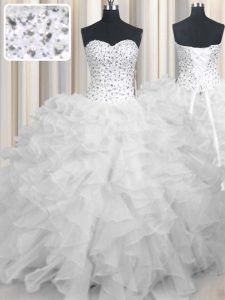 Free and Easy Sweetheart Sleeveless Organza 15 Quinceanera Dress Beading and Ruffles Lace Up