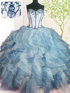 Graceful Floor Length Lace Up 15th Birthday Dress Multi-color for Military Ball and Sweet 16 and Quinceanera with Beading and Ruffles