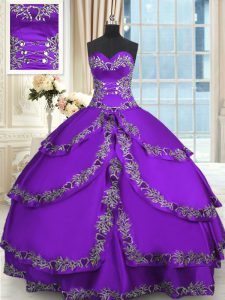 Stunning Purple Sweetheart Neckline Beading and Appliques and Ruffled Layers Ball Gown Prom Dress Sleeveless Lace Up