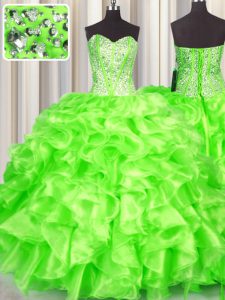 Beautiful Beading and Ruffles Quinceanera Dress Lace Up Sleeveless Floor Length