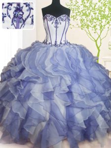 Blue And White Vestidos de Quinceanera Military Ball and Sweet 16 and Quinceanera with Beading and Ruffles Sweetheart Sleeveless Lace Up