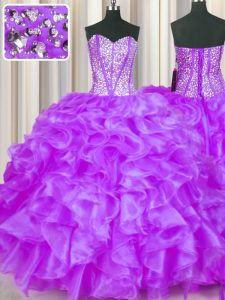 Eggplant Purple Lace Up Ball Gown Prom Dress Beading and Ruffles Sleeveless Floor Length