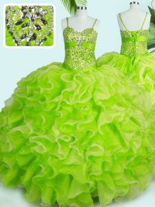 Luxurious Yellow Green Sleeveless Beading and Ruffles Floor Length Quinceanera Gowns