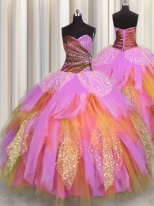 Chic Multi-color Sweet 16 Dress Military Ball and Sweet 16 and Quinceanera with Beading and Ruching Sweetheart Sleeveless Lace Up