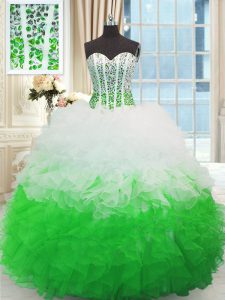 Beading and Ruffles Vestidos de Quinceanera Multi-color Lace Up Sleeveless Floor Length