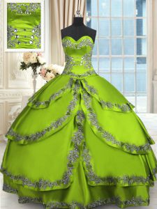 Ball Gowns Taffeta Sweetheart Sleeveless Beading and Embroidery and Ruffled Layers Floor Length Lace Up Sweet 16 Quinceanera Dress