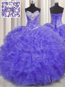 Free and Easy Beading and Ruffles Sweet 16 Dresses Lavender Lace Up Sleeveless Floor Length