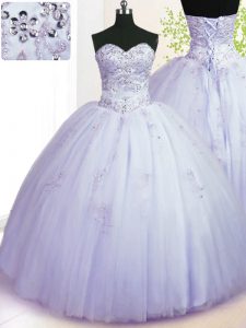 Enchanting Lavender Lace Up Sweetheart Beading and Appliques 15 Quinceanera Dress Tulle Sleeveless