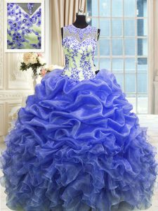 Floor Length Blue Quinceanera Dresses Scoop Sleeveless Zipper
