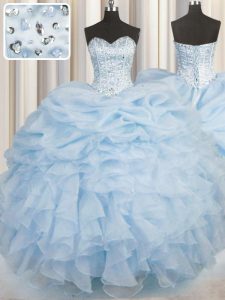 Fabulous Light Blue Sweetheart Lace Up Beading and Ruffles 15 Quinceanera Dress Sleeveless
