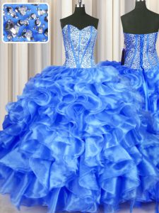 High Class Floor Length Ball Gowns Sleeveless Blue Ball Gown Prom Dress Lace Up