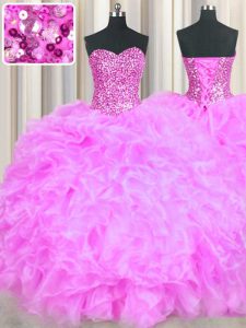 Discount Lilac Sleeveless Floor Length Beading and Ruffles Lace Up Quinceanera Gown