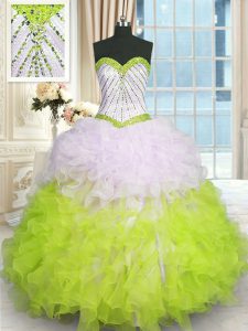 Vintage Multi-color Ball Gowns Organza Sweetheart Sleeveless Beading and Ruffles Floor Length Lace Up Quinceanera Gown