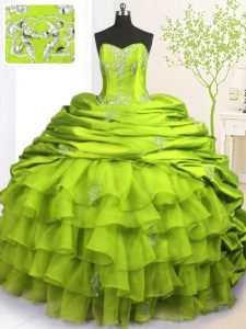 Strapless Sleeveless Organza and Taffeta Vestidos de Quinceanera Beading and Appliques and Ruffled Layers and Pick Ups Brush Train Lace Up