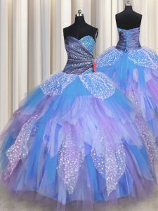 Multi-color Sleeveless Beading and Ruching Floor Length Quinceanera Dress