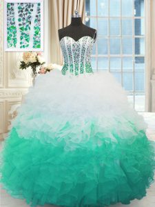 Floor Length Lace Up Sweet 16 Dress Multi-color for Military Ball and Sweet 16 and Quinceanera with Beading and Ruffles