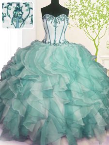 Decent Ball Gowns Vestidos de Quinceanera Green Sweetheart Organza Sleeveless Floor Length Lace Up