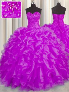 High Quality Floor Length Fuchsia Sweet 16 Quinceanera Dress Sweetheart Sleeveless Lace Up