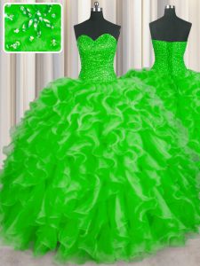 Sweetheart Lace Up Beading and Ruffles Quinceanera Dresses Sleeveless