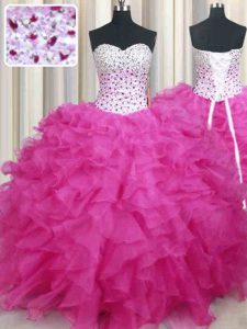 Halter Top Sleeveless Lace Up Floor Length Beading and Ruffles Sweet 16 Dresses