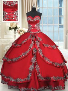 Delicate Wine Red Sweet 16 Dresses Military Ball and Sweet 16 and Quinceanera with Beading and Embroidery and Ruffled Layers Sweetheart Sleeveless Lace Up