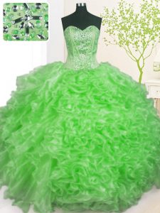 Beading and Ruffles and Pick Ups Quinceanera Gowns Lace Up Sleeveless Floor Length