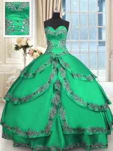 Turquoise Sweetheart Neckline Beading and Embroidery and Ruffled Layers Sweet 16 Quinceanera Dress Sleeveless Lace Up