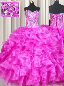 Superior Floor Length Ball Gowns Sleeveless Fuchsia Quinceanera Dress Lace Up
