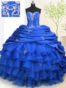 Custom Designed Sleeveless Brush Train Lace Up With Train Beading and Appliques and Ruffled Layers and Pick Ups 15th Birthday Dress