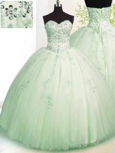 Luxurious Sleeveless Lace Up Floor Length Beading and Appliques Quince Ball Gowns