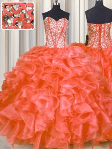 Adorable Red Sleeveless Beading and Ruffles Floor Length Quinceanera Dresses