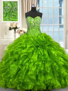 Captivating Sweetheart Sleeveless Brush Train Lace Up Quinceanera Dress Organza