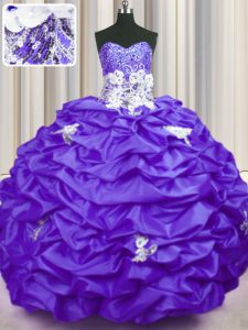 Appliques and Sequins and Pick Ups Quinceanera Dresses Purple Lace Up Sleeveless With Brush Train