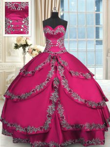 New Arrival Wine Red Ball Gowns Beading and Embroidery and Ruffled Layers Quinceanera Dress Lace Up Taffeta Sleeveless Floor Length