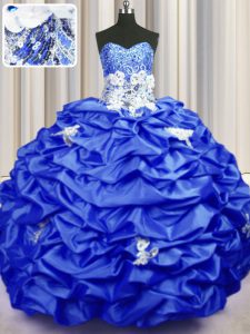 Royal Blue Lace Up Quinceanera Dress Appliques and Sequins and Pick Ups Sleeveless With Brush Train