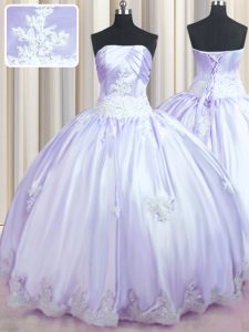 Sweet Lavender Sleeveless Beading and Appliques Floor Length Quinceanera Gowns