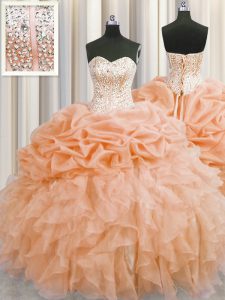 Elegant Visible Boning Sleeveless Beading and Ruffles Lace Up Ball Gown Prom Dress