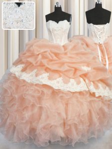 Sleeveless Lace Up Floor Length Appliques and Ruffles and Pick Ups Quinceanera Dresses